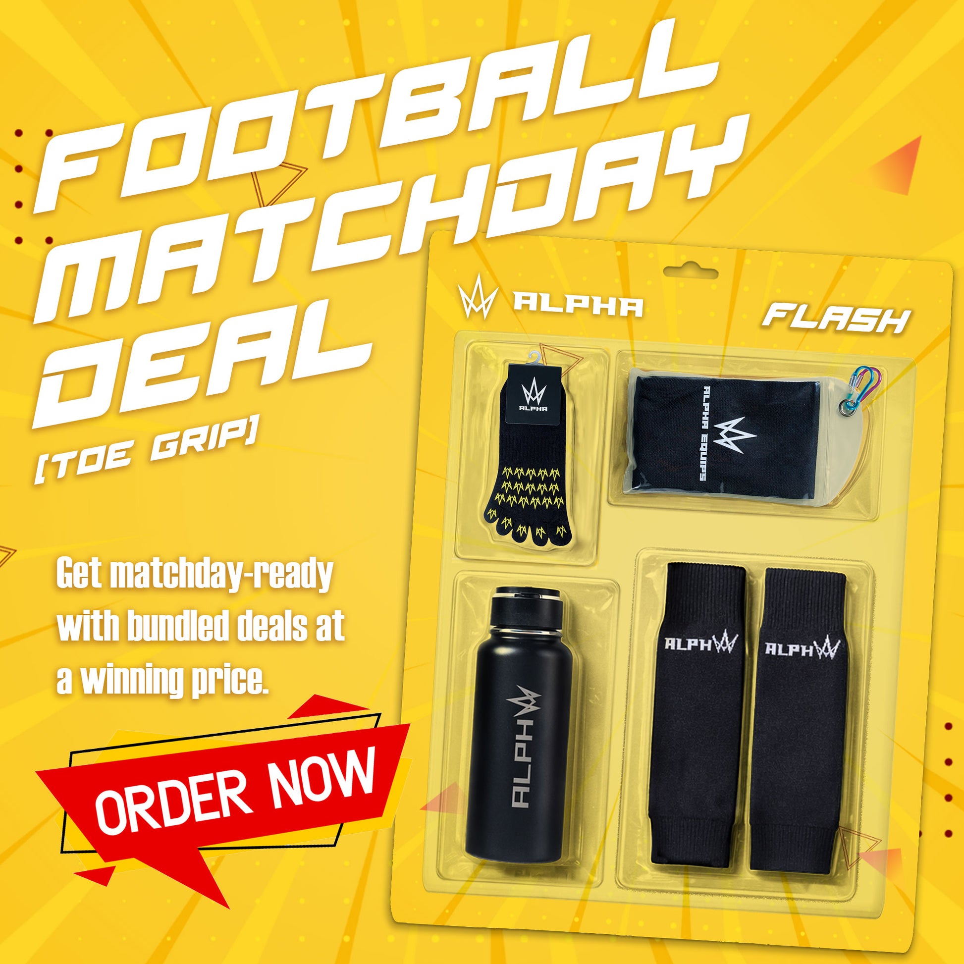 Alpha Football Matchday Blister Pack – FLASH (Toe Grip Edition)